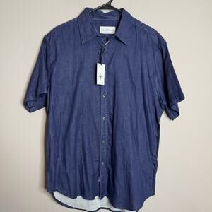 Coastaoro NWT! Mens Dark Blue Short Sleeve Button-Down Shirt Size Large